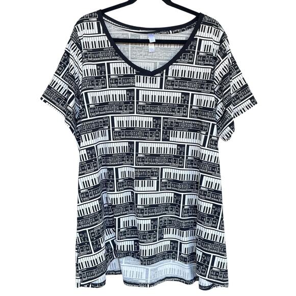 Lularoe Shirt Womens 3XL Black White Keyboard Piano Print Stretchy Music Graphic - Picture 1 of 9